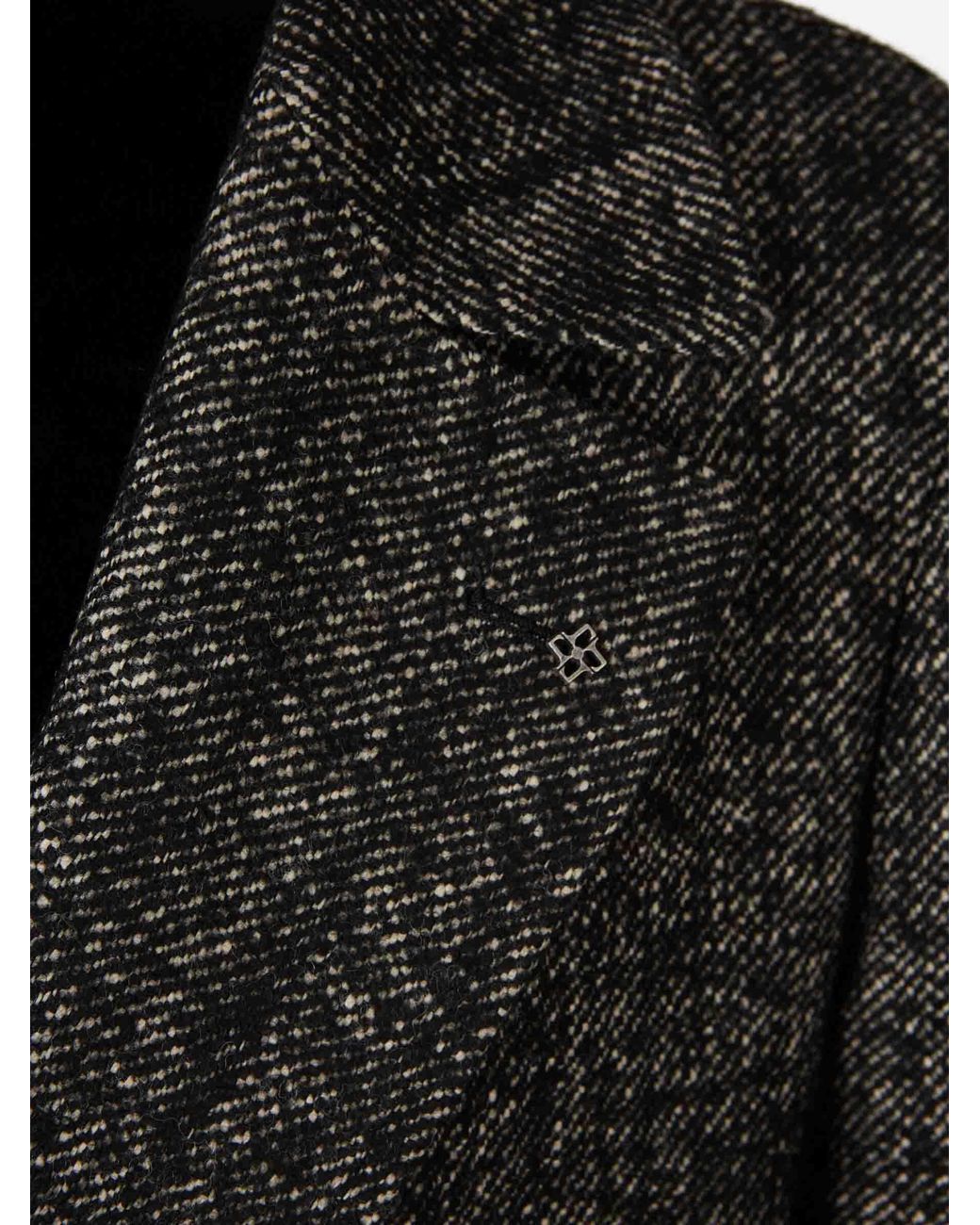 Tagliatore Black Long Double-Breasted Coat for men