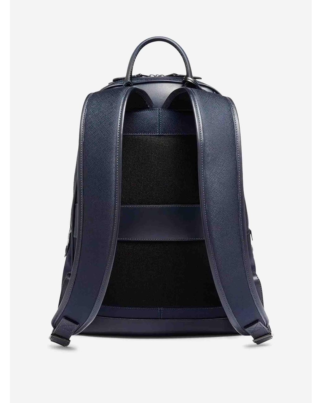 Santoni Blue Leather Nylon Backpack for men