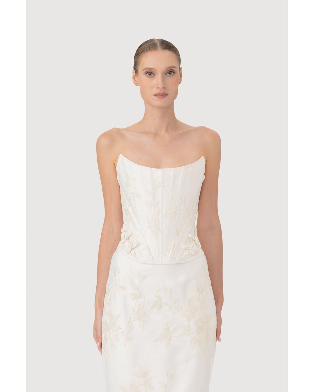 SAU LEE White Sutton Embroidered Corset Top