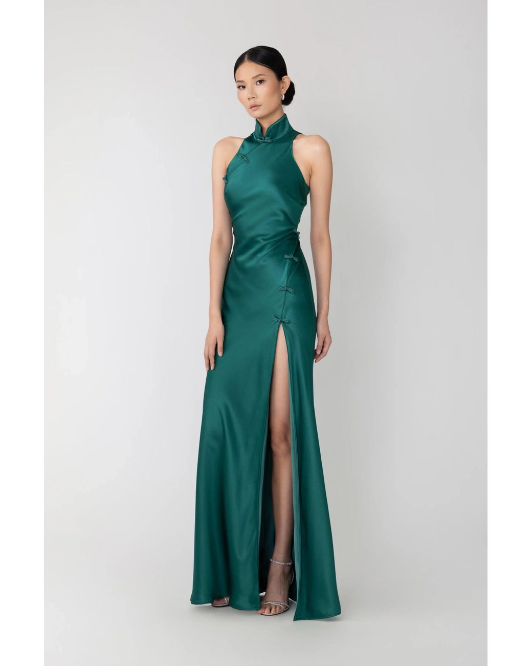SAU LEE Green Phoebe Satin Gown