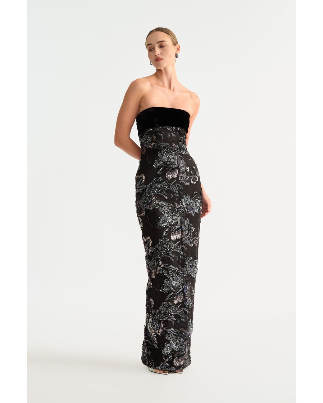 SAU LEE Green Adrian Embellished Gown