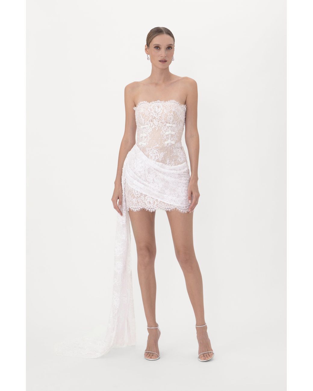 SAU LEE White Amelita Lace Mini Dress