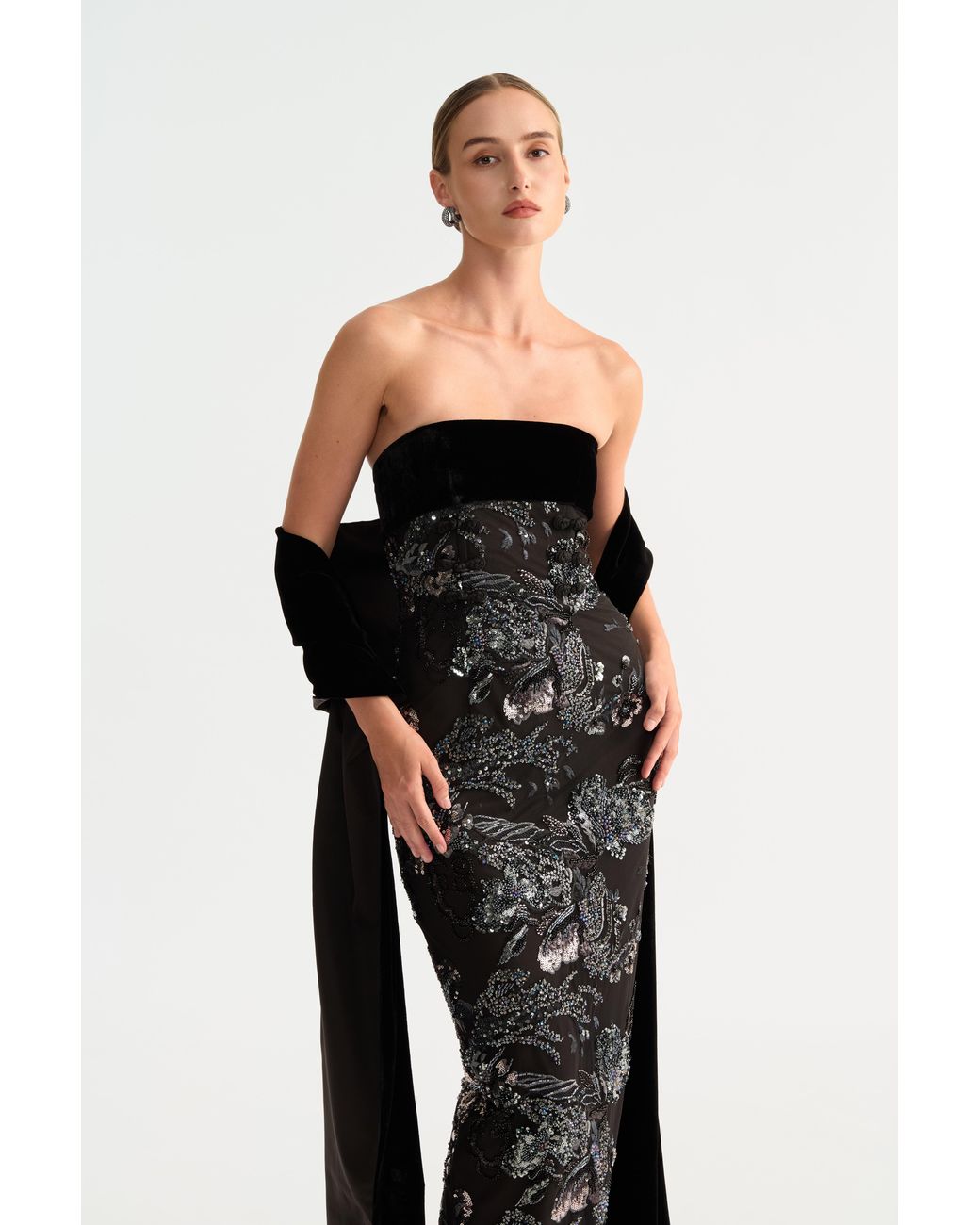 SAU LEE Green Adrian Embellished Gown