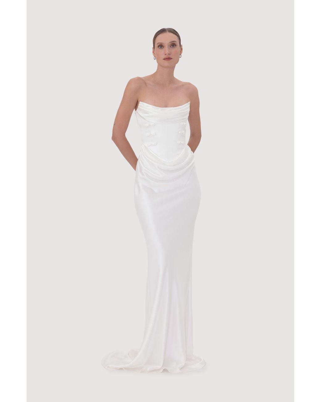 SAU LEE White Margot Satin Gown