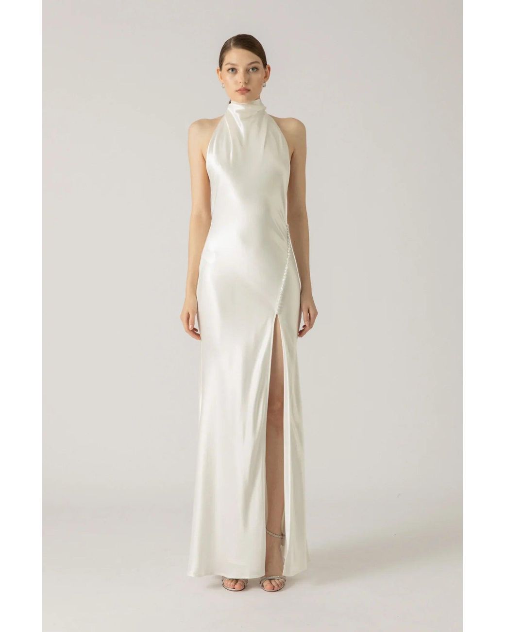 SAU LEE Natural Penelope Backless Satin Gown