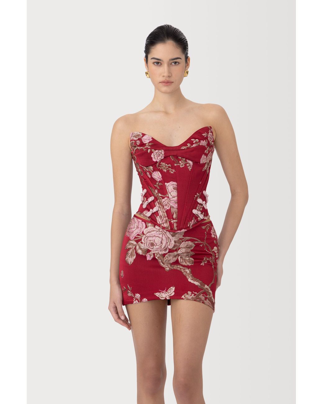 SAU LEE Red Nico Brocade Top