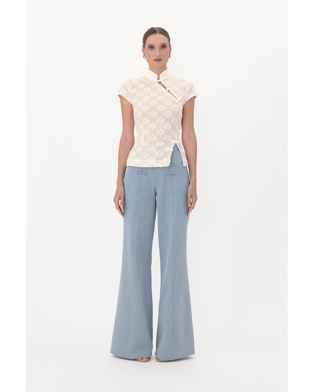 SAU LEE White Iris Crochet Top