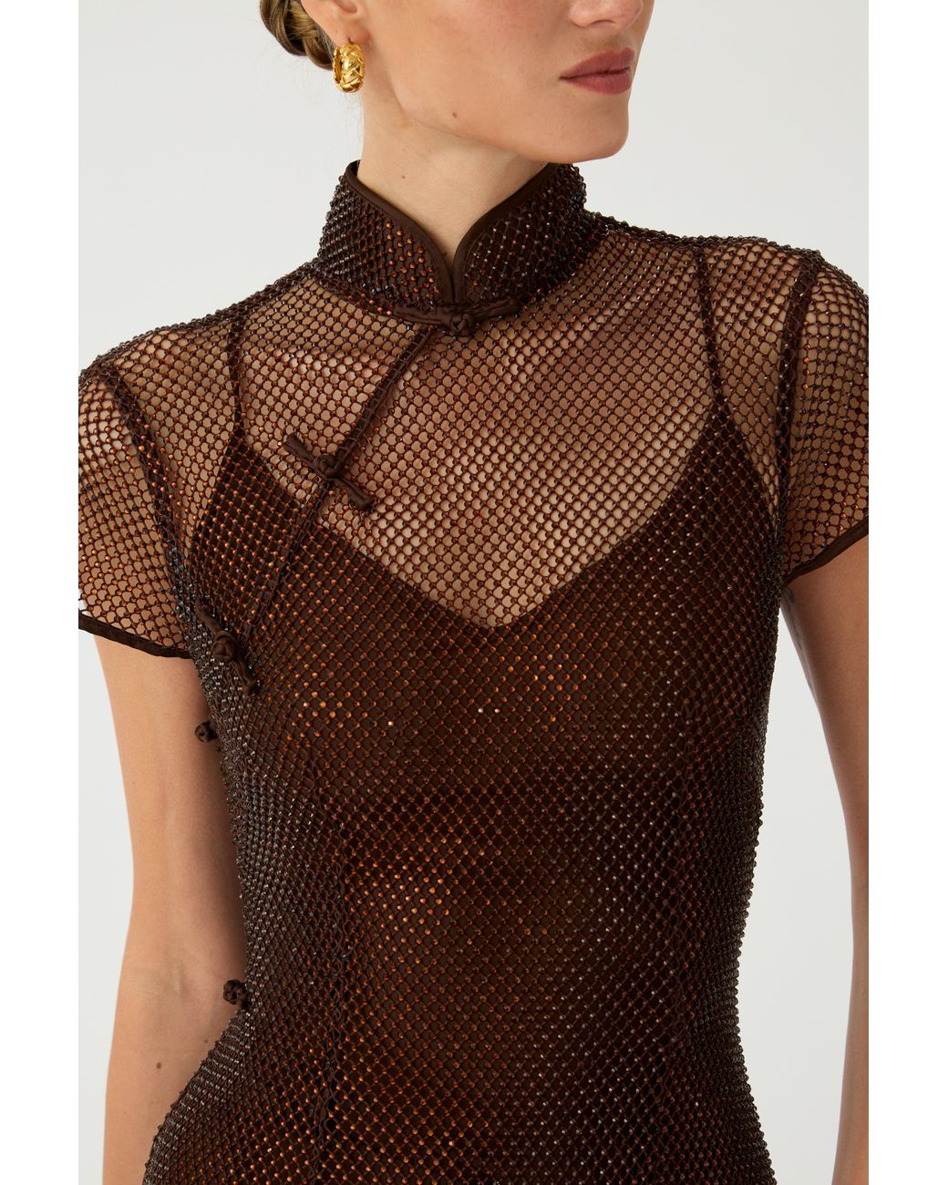 SAU LEE Brown Ming Crystal Dress