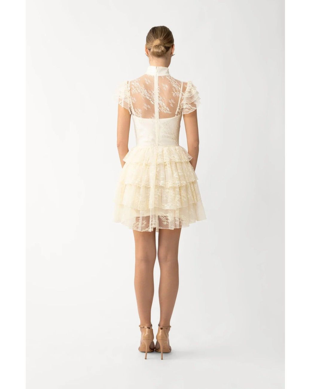SAU LEE Natural Roux Lace Mini Dress