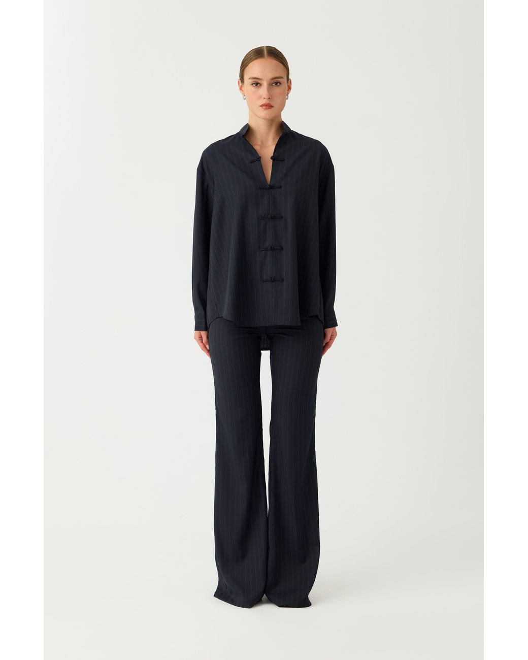 SAU LEE Black Leo Pinstripe Shirt