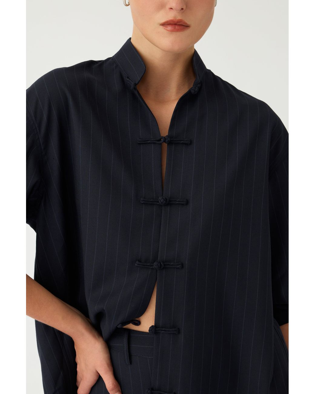 SAU LEE Black Leo Pinstripe Shirt