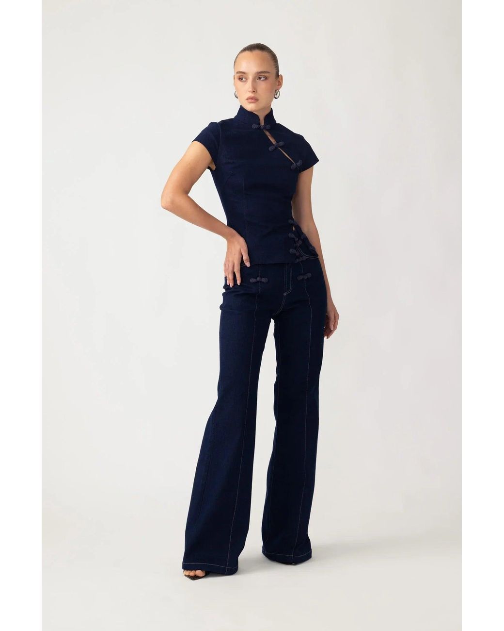 SAU LEE Blue Iris Denim Top