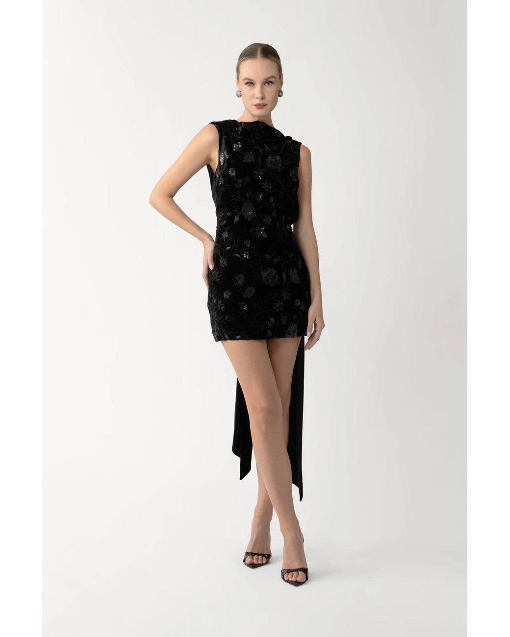SAU LEE Black Winter Velvet Mini Dress