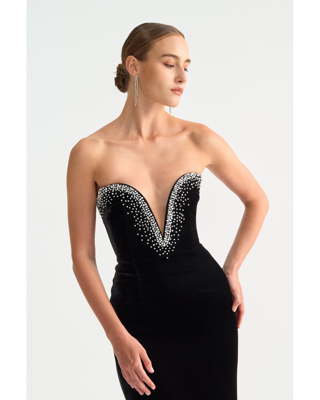 SAU LEE Black Lavinia Velvet Gown