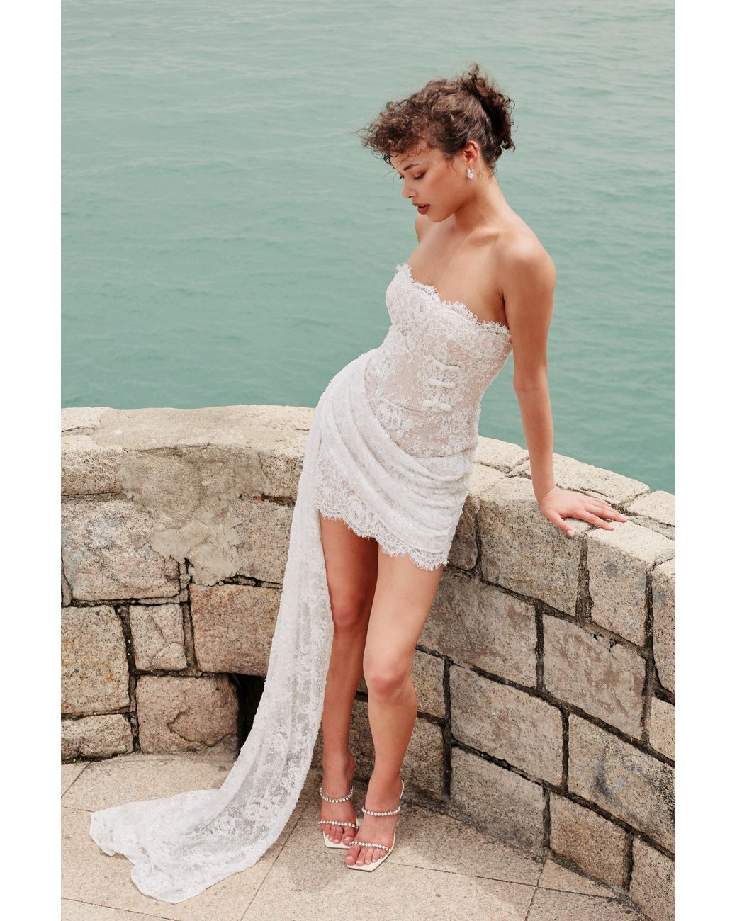 SAU LEE White Amelita Lace Mini Dress
