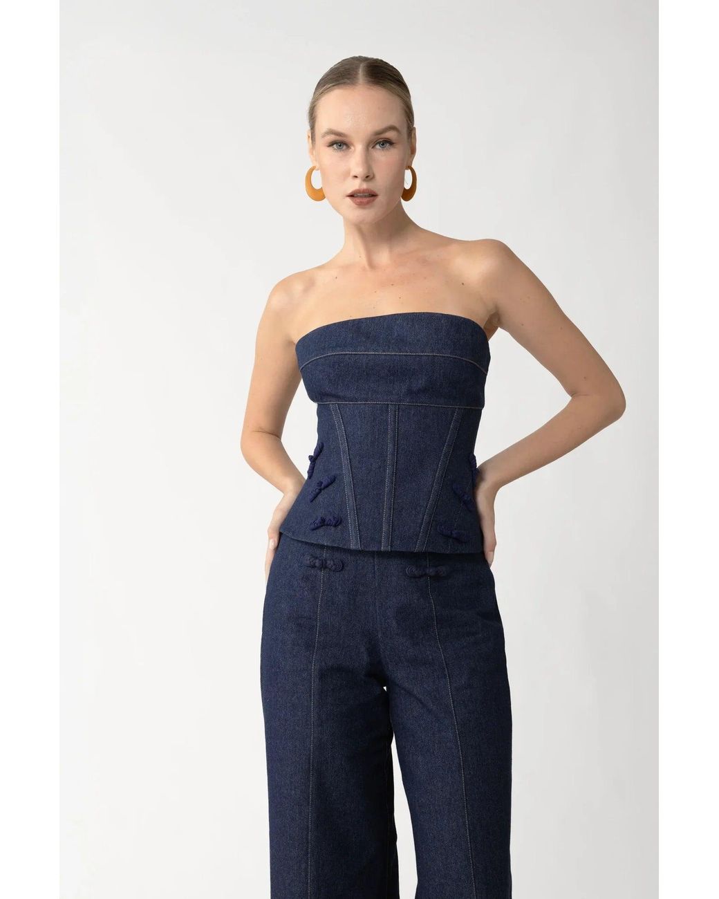 SAU LEE Blue Brooklyn Denim Corset Top