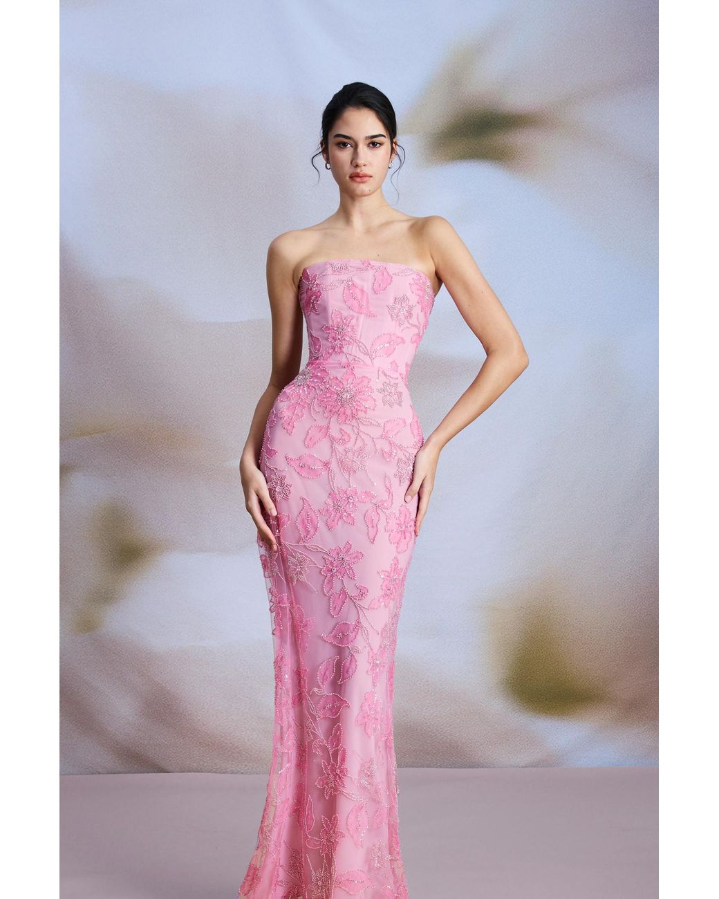 SAU LEE Pink Courtney Strapless Maxi Dress
