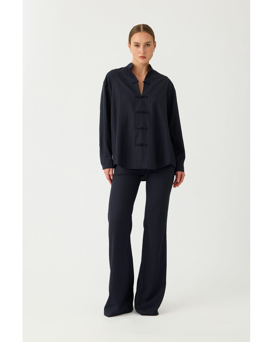 SAU LEE Black Leo Pinstripe Shirt