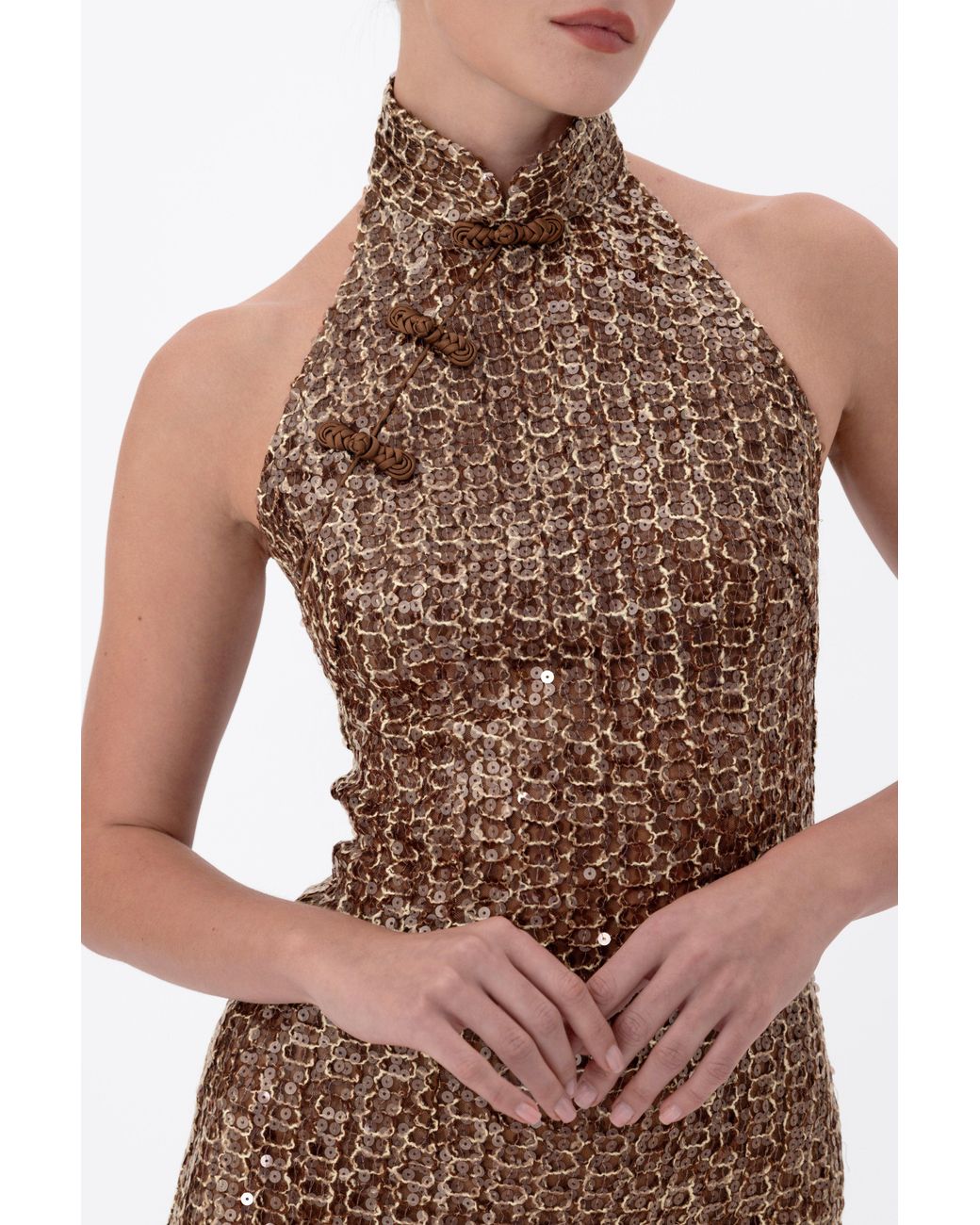 SAU LEE Natural Jacqui Sequin Mini Dress