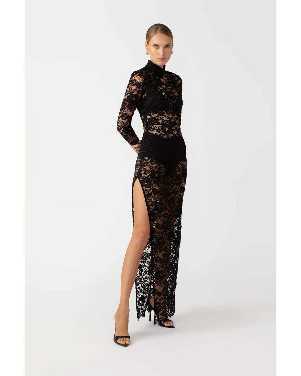 SAU LEE Rebecca Lace Dress in Black | Lyst UK