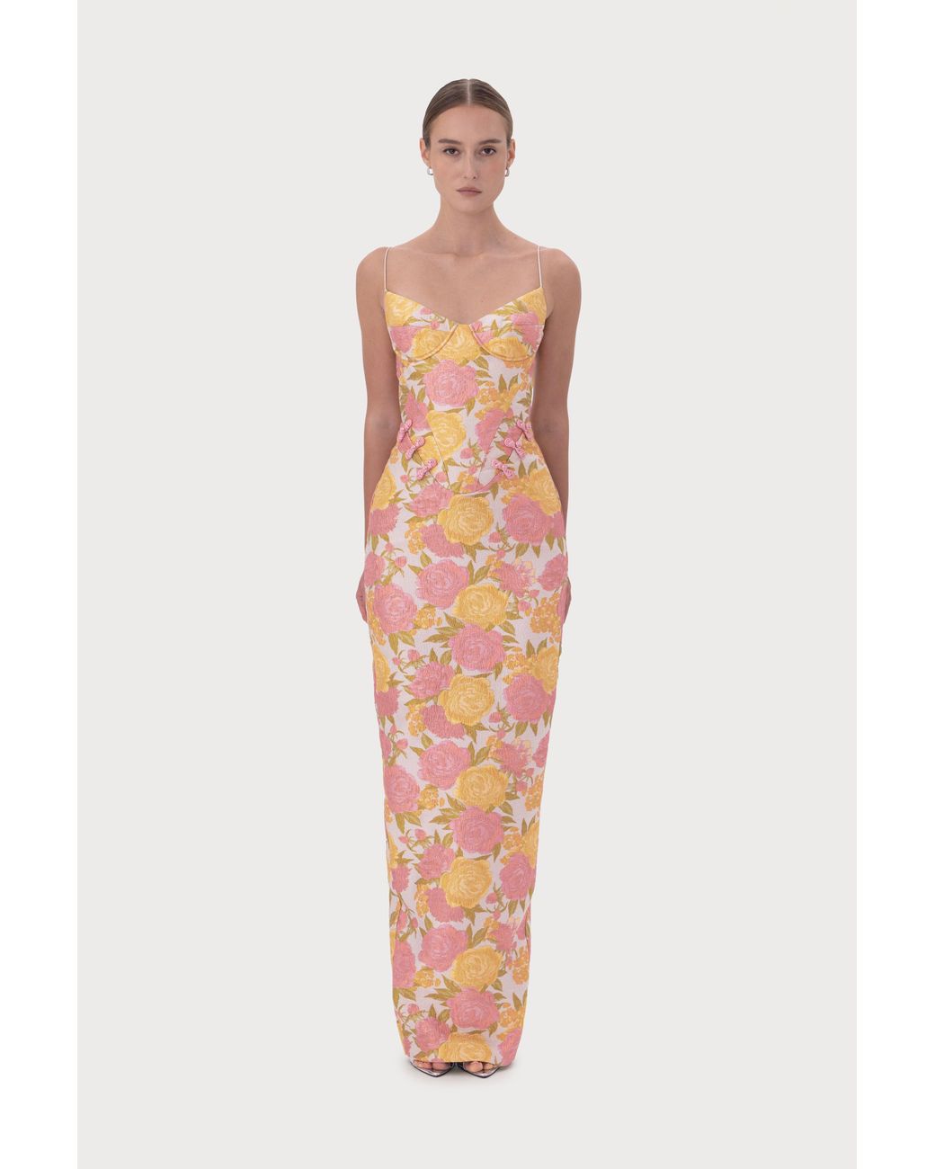 SAU LEE Natural Rosella Jacquard Gown