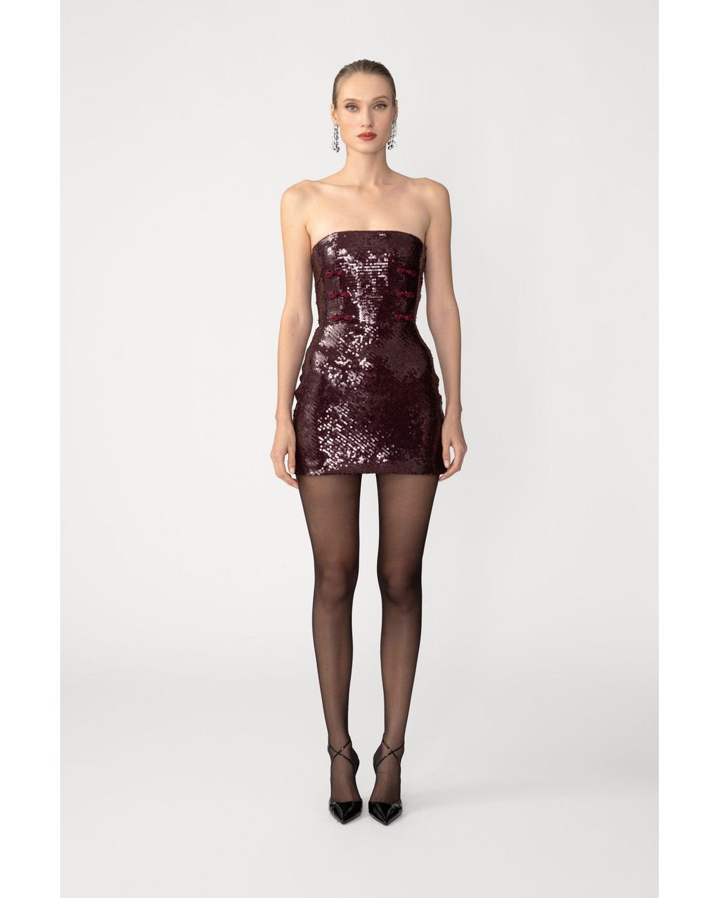 SAU LEE Red Cindy Sequined Mini Dress