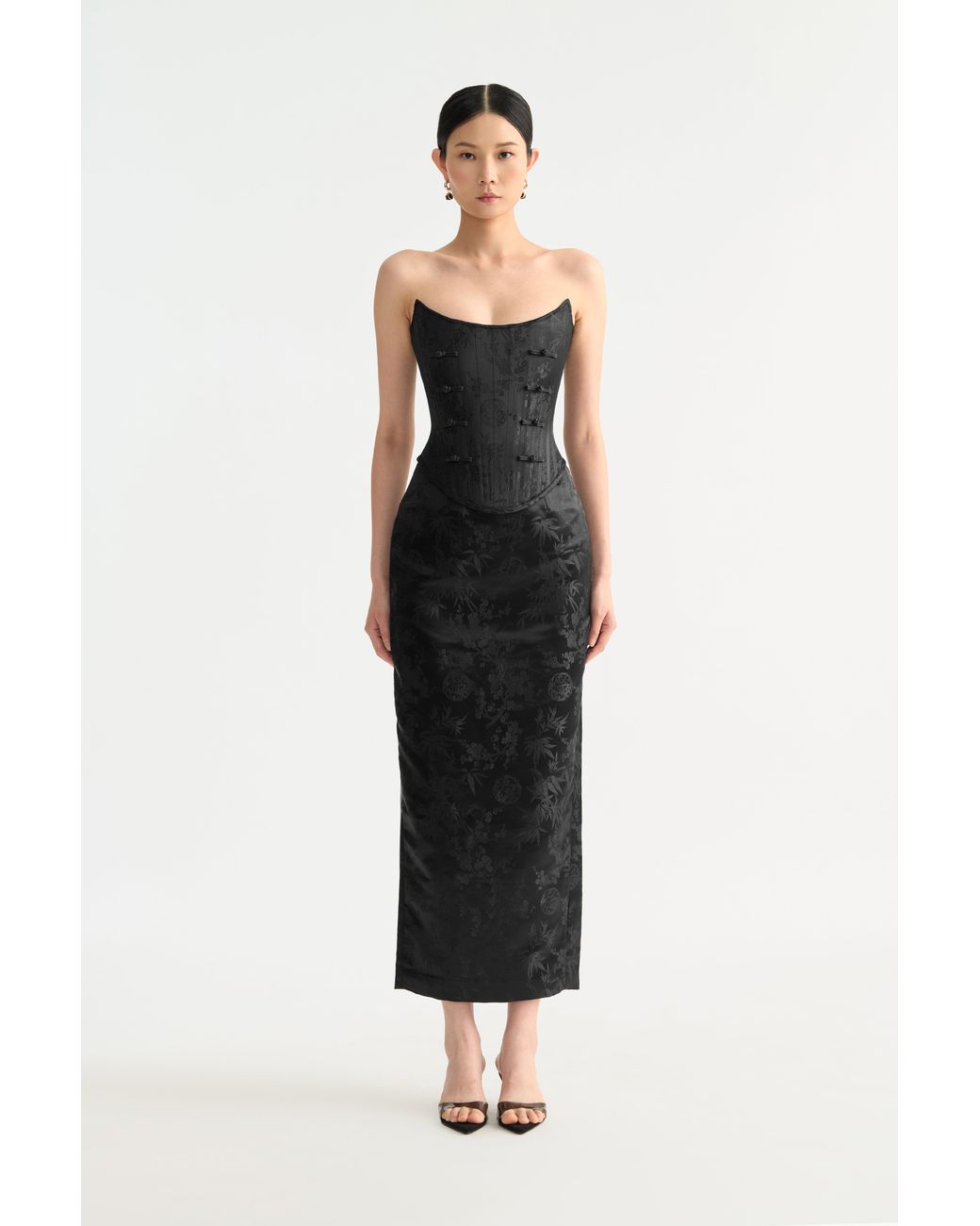 SAU LEE Black Della Jacquard Corset Top
