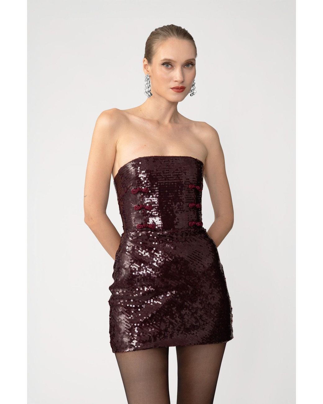 SAU LEE Red Cindy Sequined Mini Dress