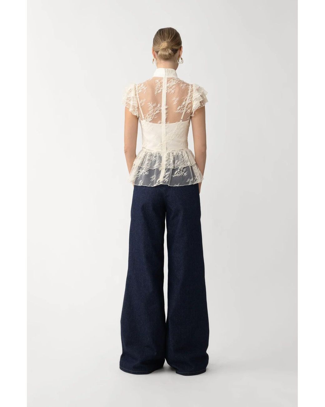 SAU LEE Blue Roux Lace Top