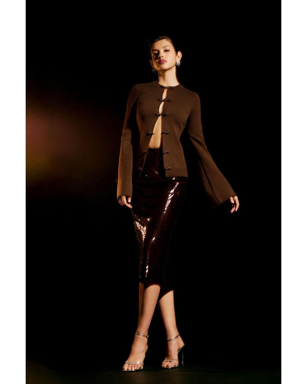 SAU LEE Brown Clover Knit Cardigan