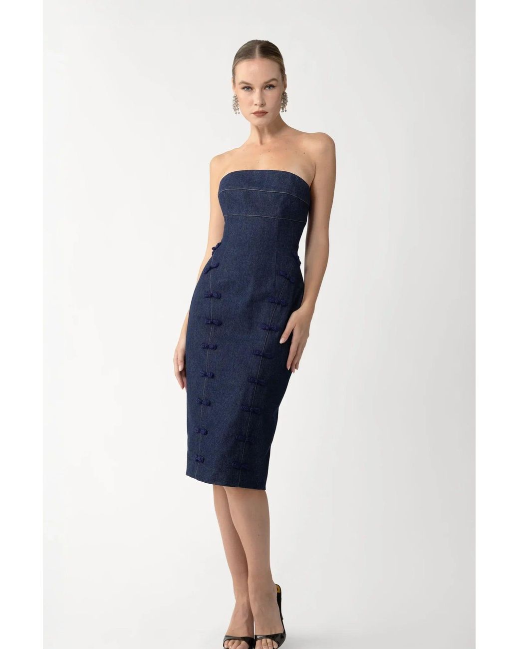 SAU LEE Blue Brooklyn Denim Midi Dress