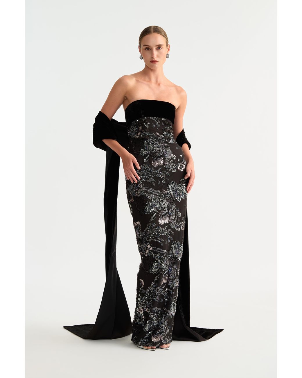 SAU LEE Green Adrian Embellished Gown