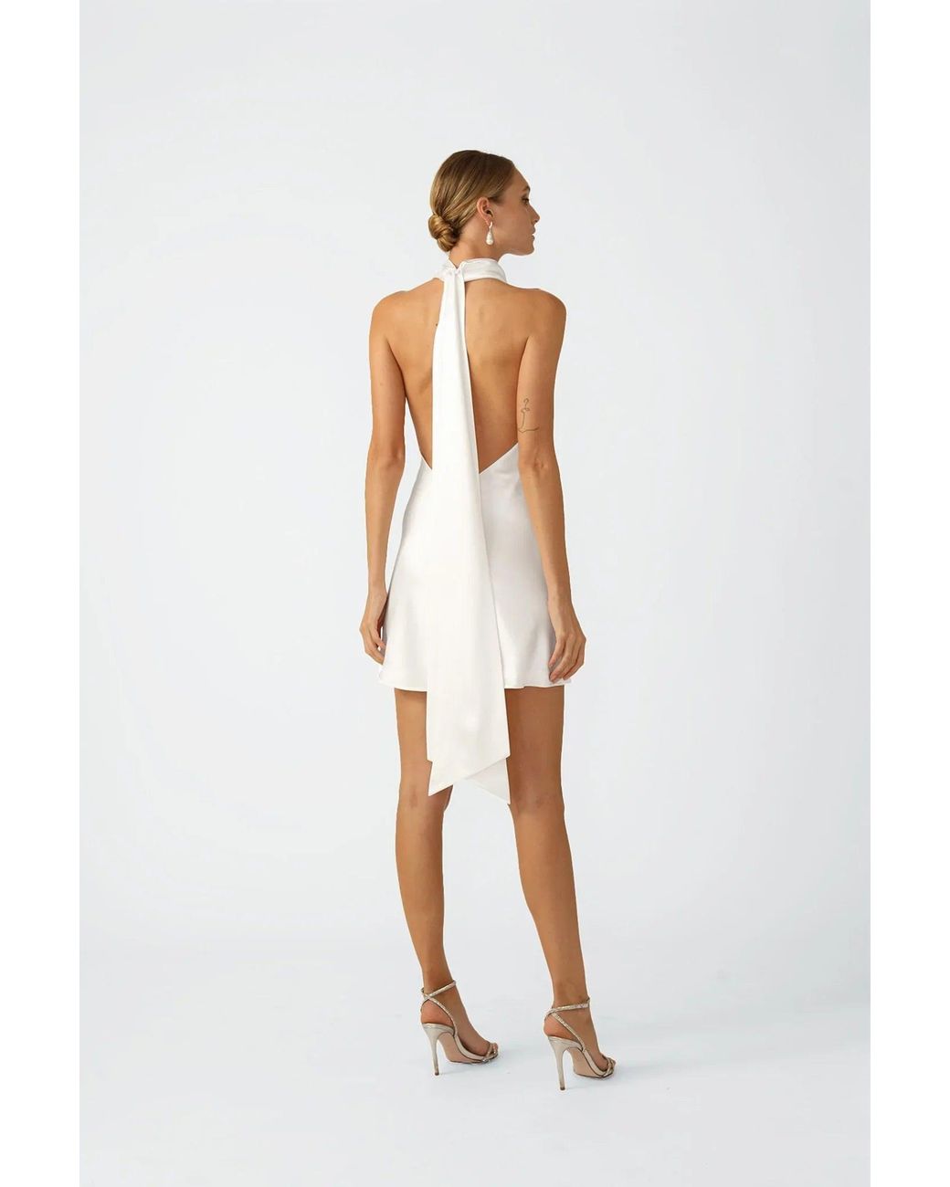 penny satin halter mini dress SAU LEE Backless in White bodycon halter neck mini dress