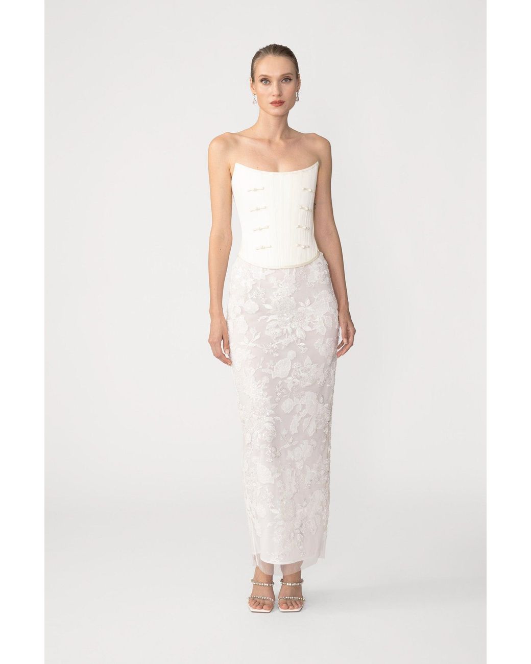 SAU LEE White Arielle Embroidered Skirt