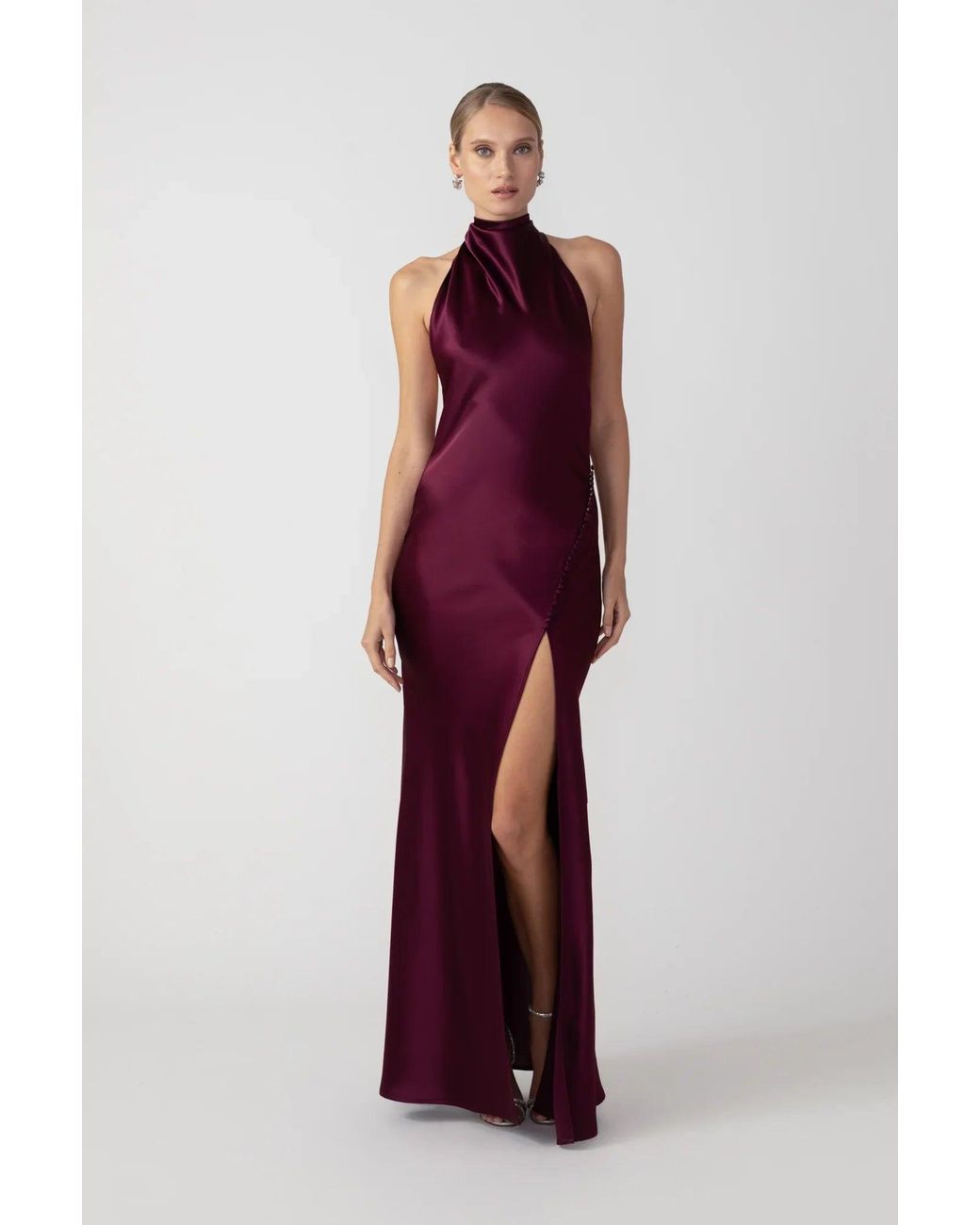 SAU LEE Red Penelope Backless Satin Gown