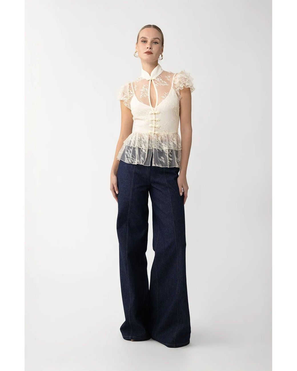 SAU LEE Blue Roux Lace Top