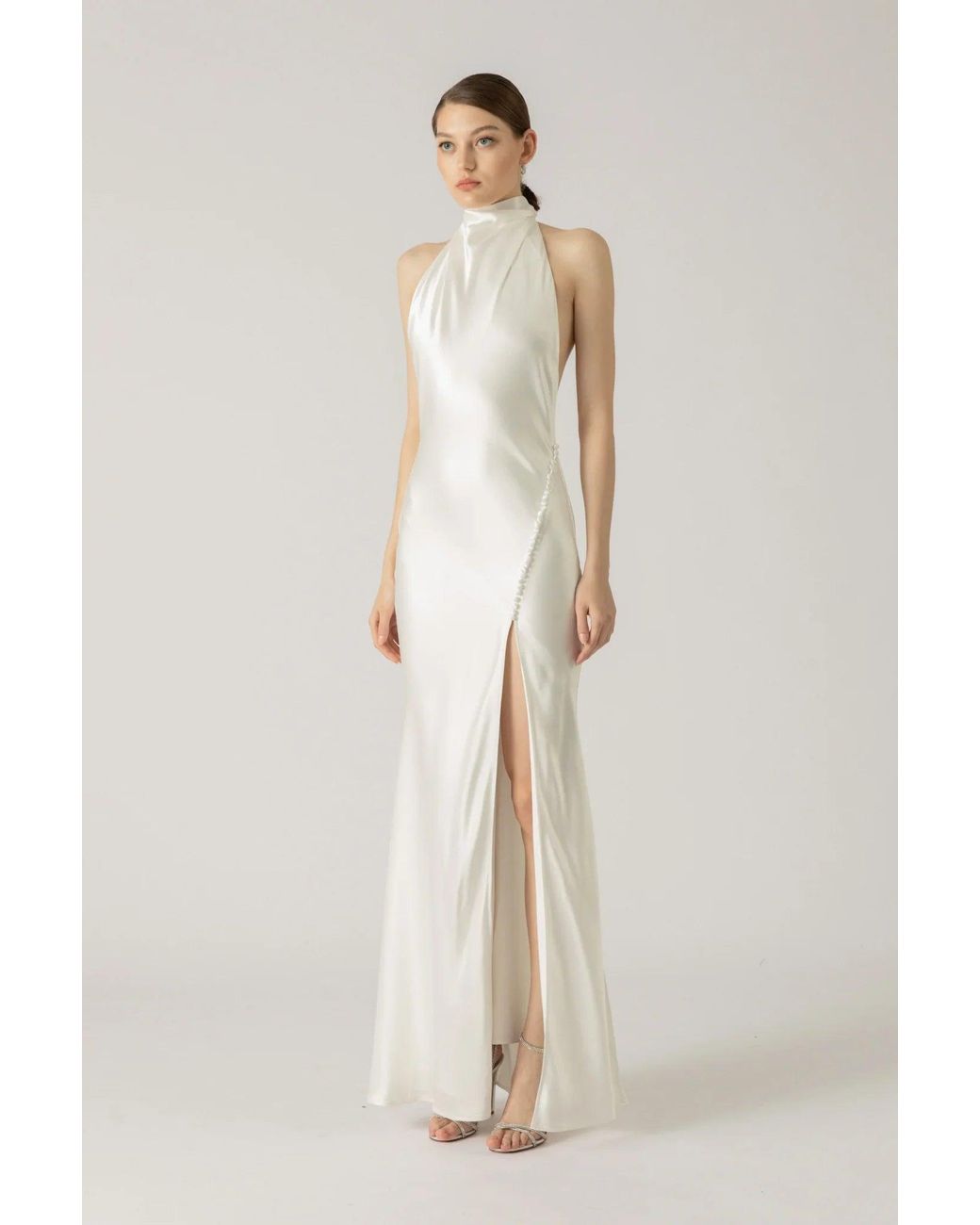 SAU LEE Natural Penelope Backless Satin Gown