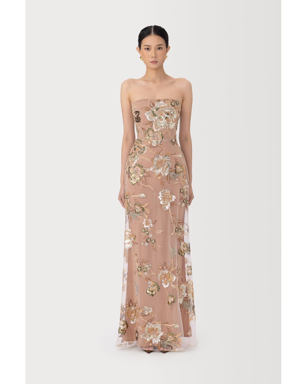 SAU LEE Natural Pippa Strapless Maxi Dress