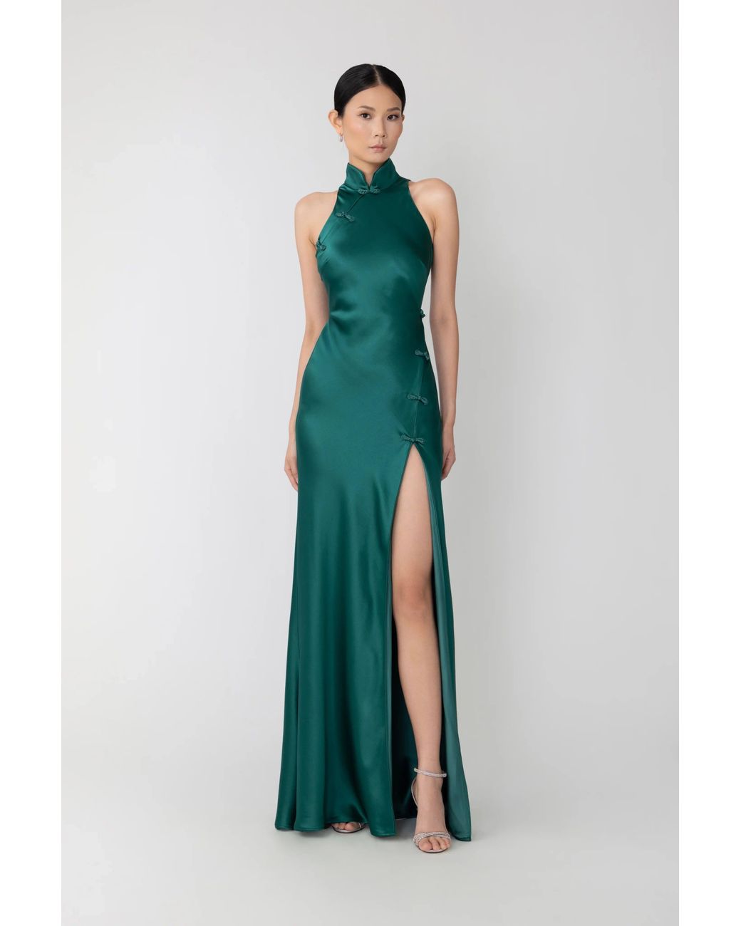 SAU LEE Green Phoebe Satin Gown