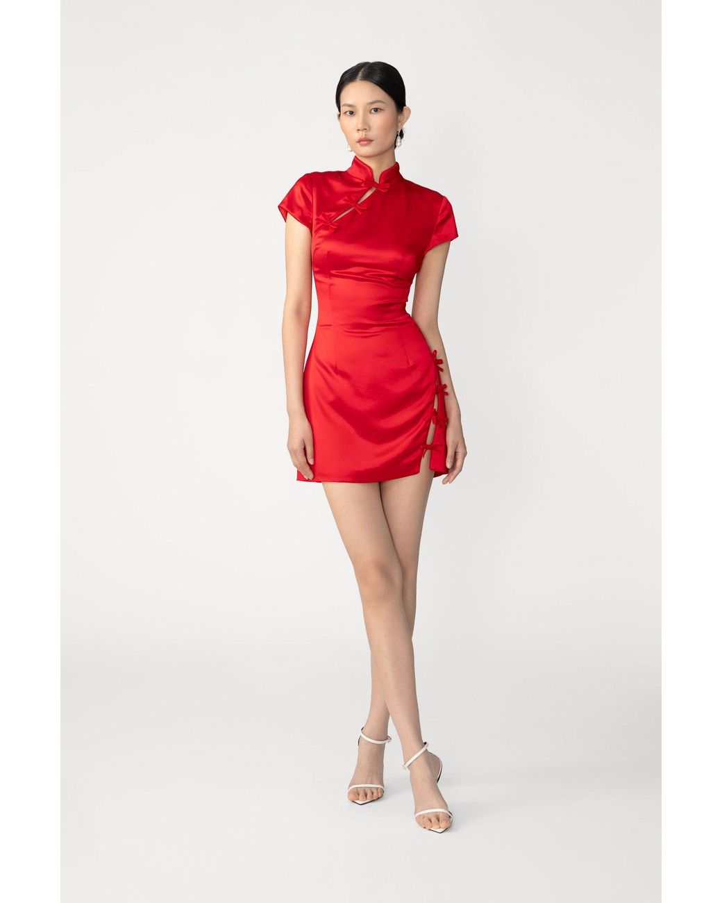 SAU LEE Red Tina Satin Mini Dress
