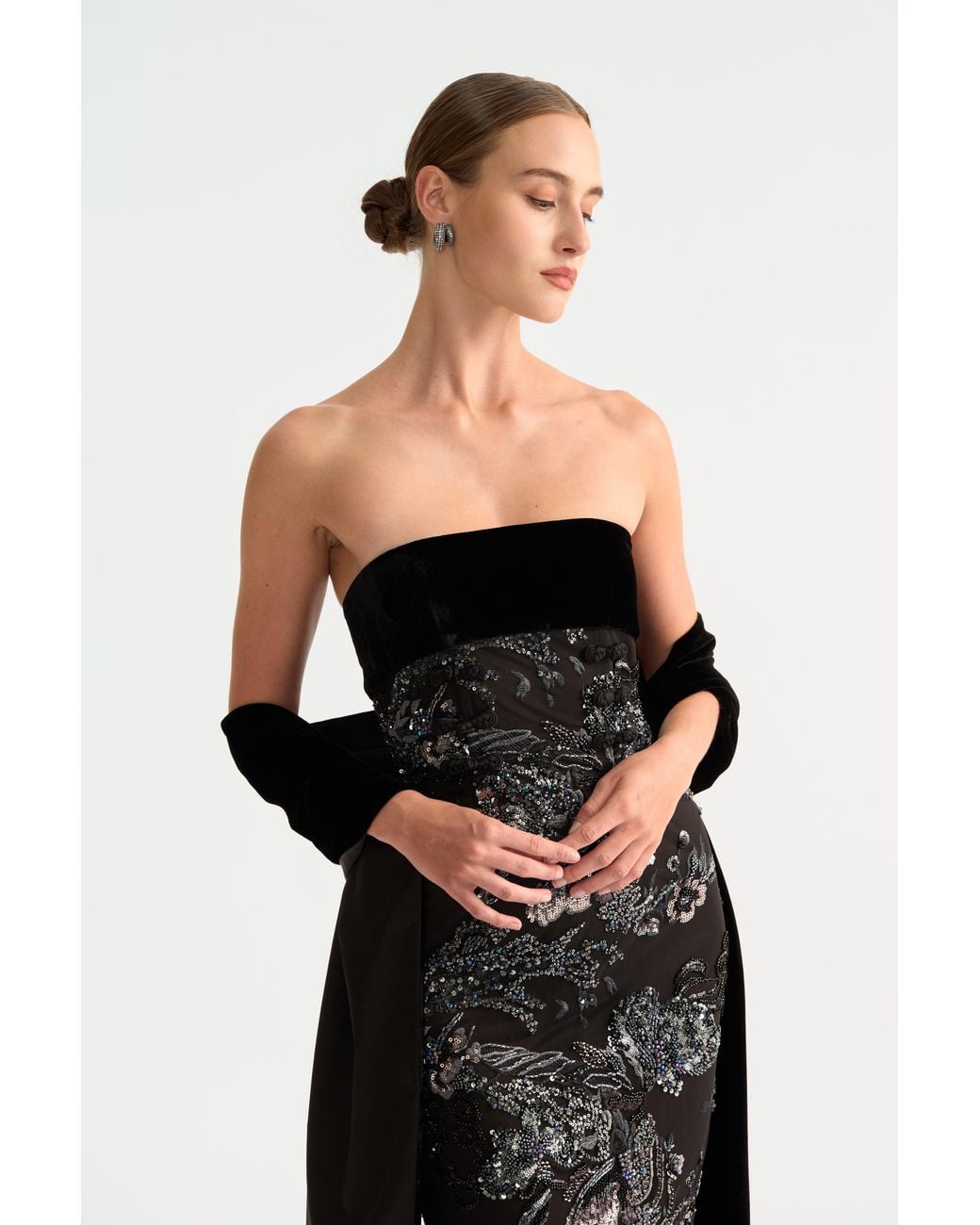 SAU LEE Green Adrian Embellished Gown