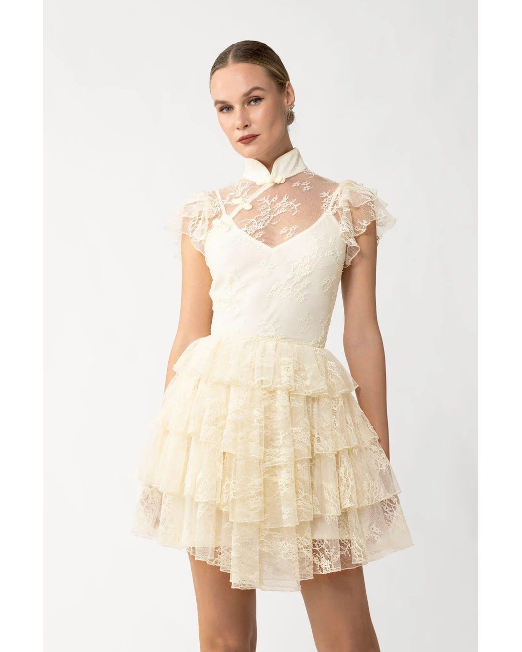 SAU LEE Natural Roux Lace Mini Dress