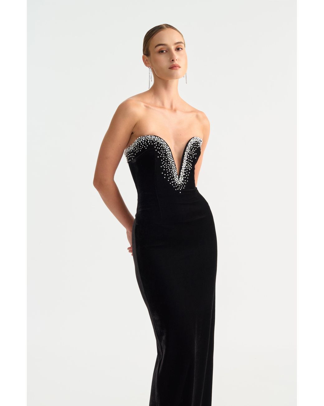 SAU LEE Black Lavinia Velvet Gown