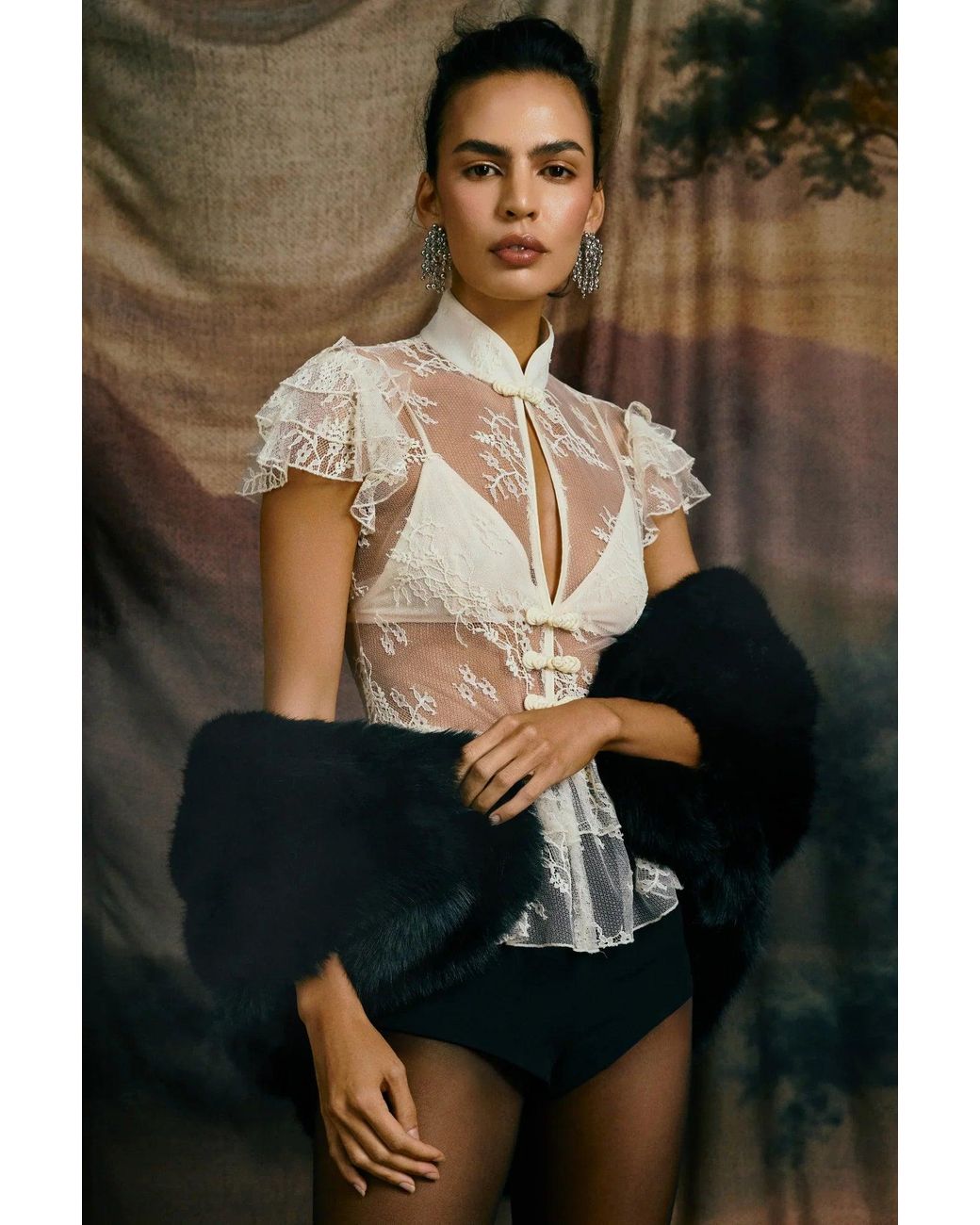 SAU LEE Blue Roux Lace Top