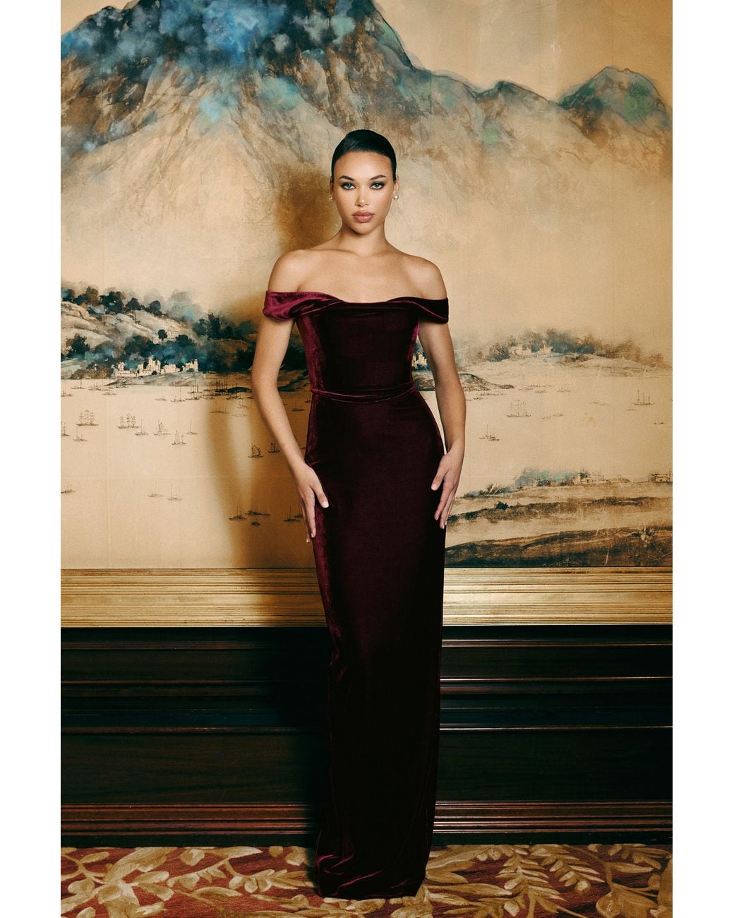 SAU LEE Black Joanna Velvet Gown