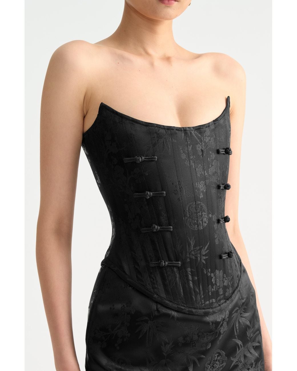 SAU LEE Black Della Jacquard Corset Top