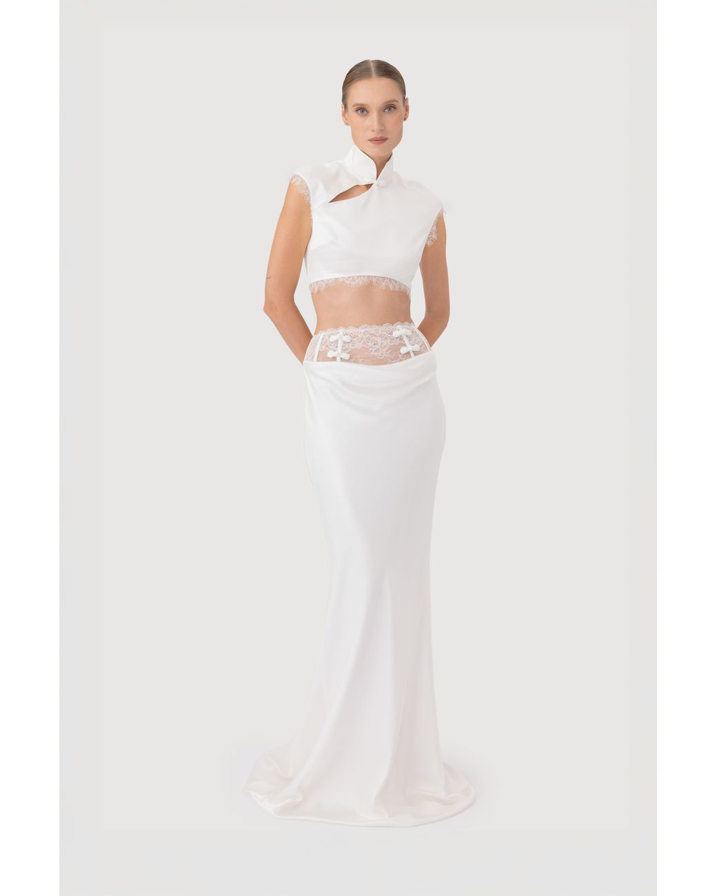 SAU LEE Brown Lila Satin Top