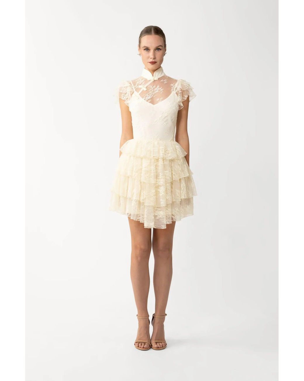 SAU LEE Natural Roux Lace Mini Dress