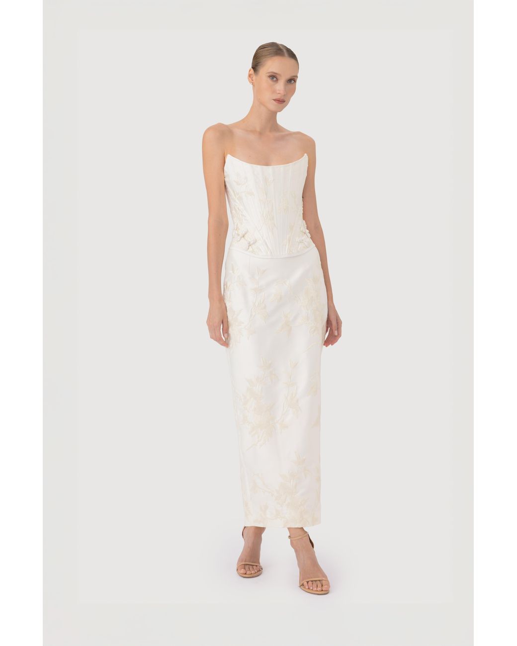 SAU LEE White Sutton Embroidered Corset Top