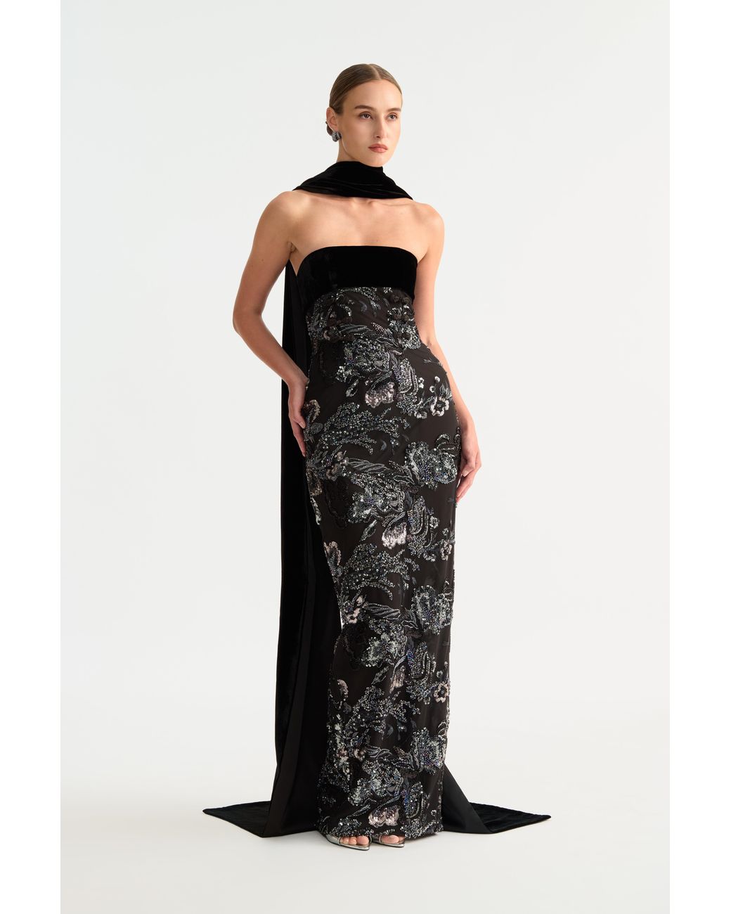 SAU LEE Green Adrian Embellished Gown